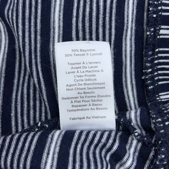 Talbots Womens Size MP Navy Blue Striped TShirt Top Slit Neck - Picture 13 of 14